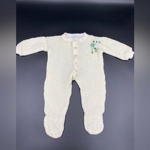 Baby vtg 0-3 months noveity knit yellow & white footie pj